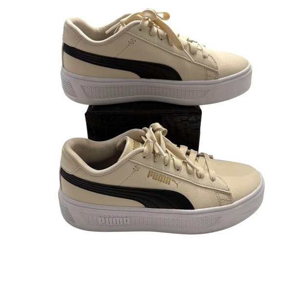 Puma Womens Platforms 390758-08 Beige & Black Sneakers With Lace-Up Closure - Picture 3 of 16